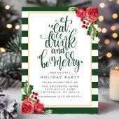 Eat Drink and be Merry Floral Holiday Party Kaart