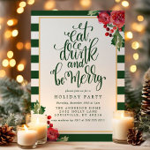 Eat Drink and be Merry Floral Holiday Party Kaart