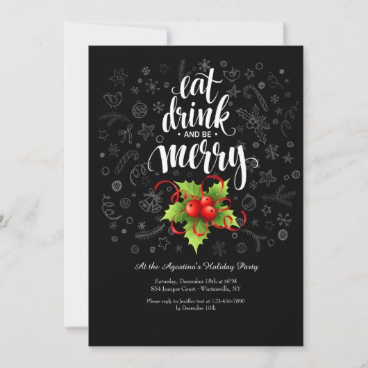 Eat Drink and Be Merry Holiday Invitation Kaart (Voorkant)