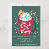 Eat Drink and be Merry Holiday Party Invitation Kaart (Voorkant)