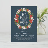 Eat Drink and Be Merry Holiday Party Invitation Kaart (Staand voorkant)