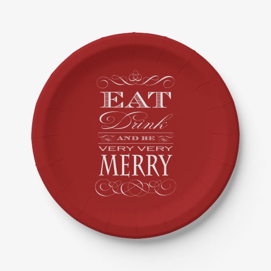 Eat Drink and be Merry Holiday Party Papieren Bordje (Voorkant)