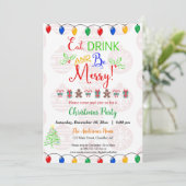 Eat Drink and be Merry Kerstfeestay Party Kaart (Staand voorkant)