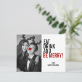 Eat Drink and be Merry Kerstfoto Briefkaart (Staand voorkant)