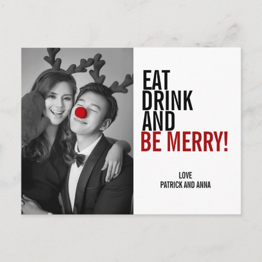 Eat Drink and be Merry Kerstfoto Briefkaart (Voorkant)