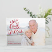 Eat Drink and be Merry Kerstfoto Feestdagenkaart (Staand voorkant)