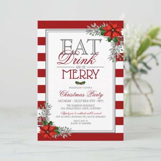 Eat Drink and be Merry Kerstparty Invitation Kaart (Staand voorkant)