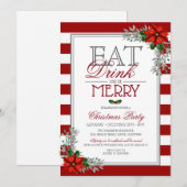Eat Drink and be Merry Kerstparty Invitation Kaart (Voorkant / Achterkant)