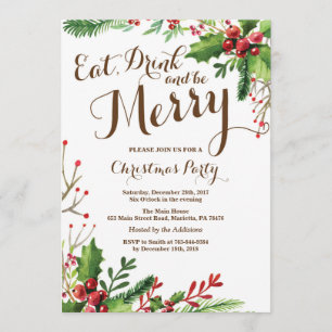 Eat Drink and be Merry Kerstparty Invitation Kaart