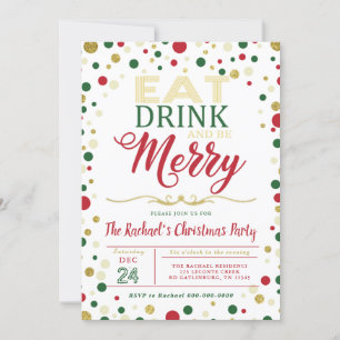 Eat Drink and be Merry Kerstparty Invitation Kaart
