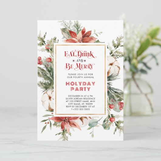 Eat Drink and be Merry Kerstparty Invitation Kaart (Staand voorkant)