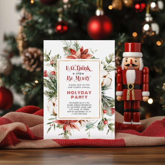 Eat Drink and be Merry Kerstparty Invitation Kaart