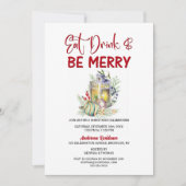 Eat Drink and be Merry Kerstparty Invitation Kaart (Voorkant)