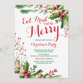 Eat Drink and be Merry Kerstparty Invitation Kaart (Voorkant / Achterkant)
