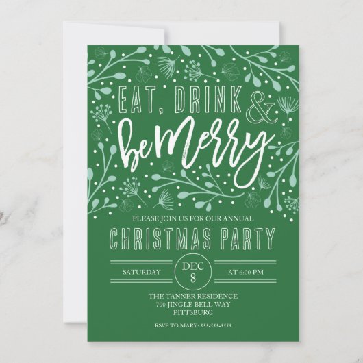 Eat Drink and be Merry Kerstparty Invitation Kaart (Voorkant)
