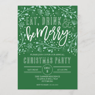 Eat Drink and be Merry Kerstparty Invitation Kaart