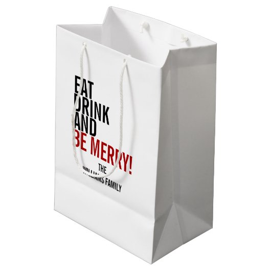 Eat Drink and be Merry kerstvakanay Gift Bag Medium Cadeauzakje (Achterkant Gekanteld)