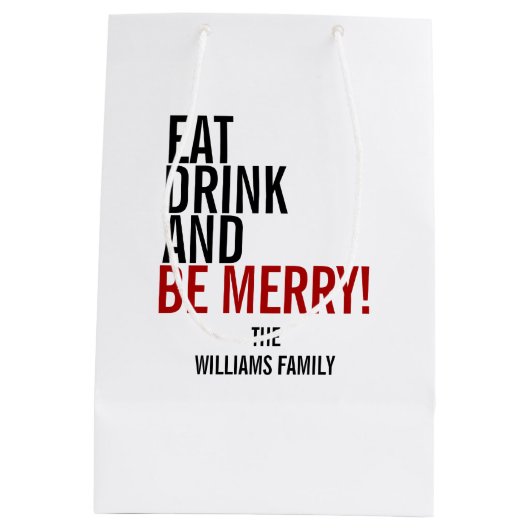 Eat Drink and be Merry kerstvakanay Gift Bag Medium Cadeauzakje (Achterkant)