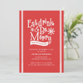 Eat Drink and be Merry Red Holiday Party Kaart (Staand voorkant)