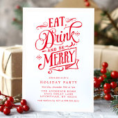 Eat Drink and be Merry Red Stripes Holiday Party Kaart