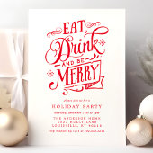 Eat Drink and be Merry Red Stripes Holiday Party Kaart