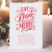 Eat Drink and be Merry Red Stripes Holiday Party Kaart