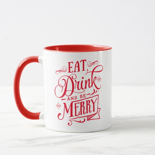 Eat Drink and be Merry Red Typography Holiday Mok (Links)
