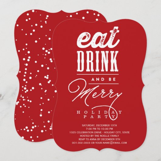 Eat Drink and be Merry Rustic Holiday Party nodigt Kaart (Voorkant / Achterkant)