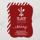 Eat Drink and be Merry Rustic Holiday Party nodigt Kaart (Voorkant / Achterkant)