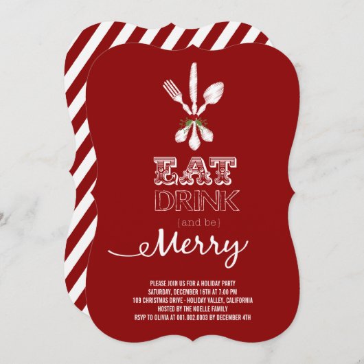 Eat Drink and be Merry Rustic Holiday Party nodigt Kaart (Voorkant / Achterkant)