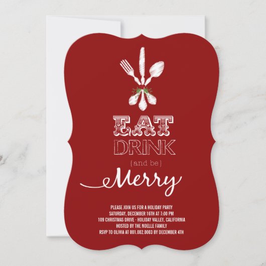 Eat Drink and be Merry Rustic Holiday Party nodigt Kaart (Voorkant)