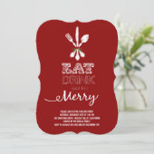 Eat Drink and be Merry Rustic Holiday Party nodigt Kaart (Staand voorkant)