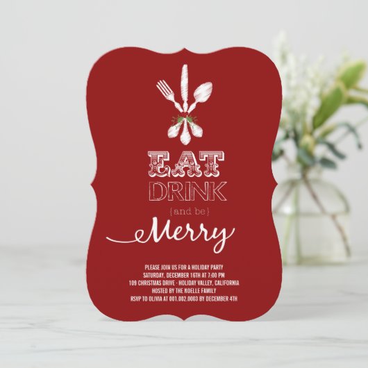 Eat Drink and be Merry Rustic Holiday Party nodigt Kaart (Staand voorkant)