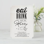 Eat Drink and be Merry Rustic Holiday Party nodigt Kaart (Staand voorkant)