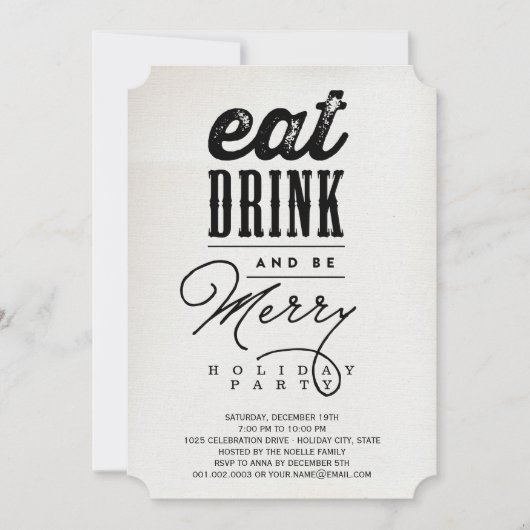 Eat Drink and be Merry Rustic Holiday Party nodigt Kaart (Voorkant)