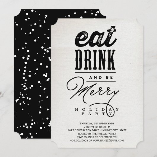 Eat Drink and be Merry Rustic Holiday Party nodigt Kaart (Voorkant / Achterkant)