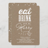 Eat Drink and be Merry Rustic Holiday Party nodigt Kaart (Voorkant / Achterkant)