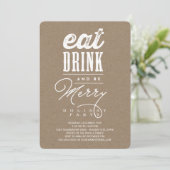 Eat Drink and be Merry Rustic Holiday Party nodigt Kaart (Staand voorkant)