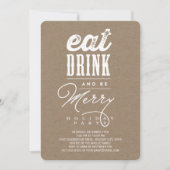 Eat Drink and be Merry Rustic Holiday Party nodigt Kaart (Voorkant)