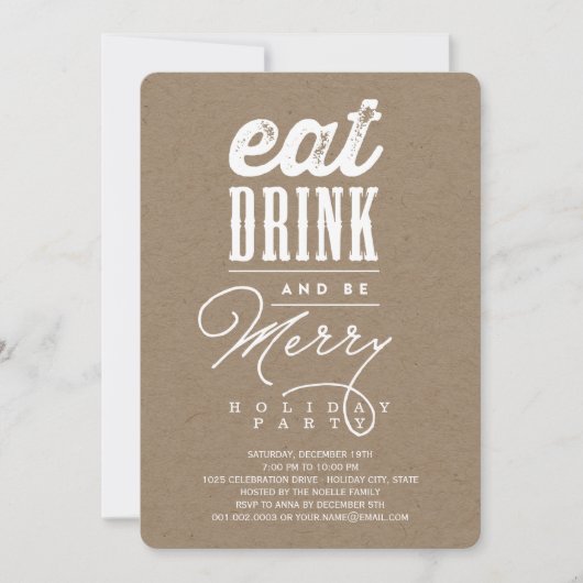 Eat Drink and be Merry Rustic Holiday Party nodigt Kaart (Voorkant)