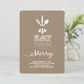 Eat Drink and be Merry Rustic Holiday Party nodigt Kaart (Staand voorkant)