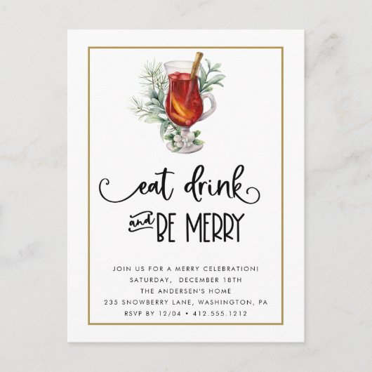 Eat Drink and be Merry Snowberries kerstparty Briefkaart (Voorkant)