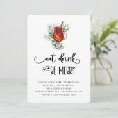 Eat Drink and be Merry Snowberries kerstparty Kaart (Staand voorkant)