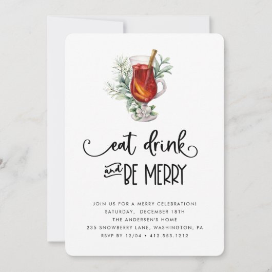 Eat Drink and be Merry Snowberries kerstparty Kaart (Voorkant)