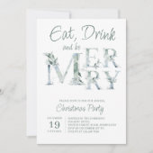 Eat Drink and be Merry Typography Kerstparty Kaart (Voorkant)