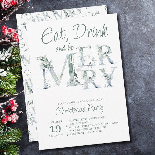 Eat Drink and be Merry Typography Kerstparty Kaart