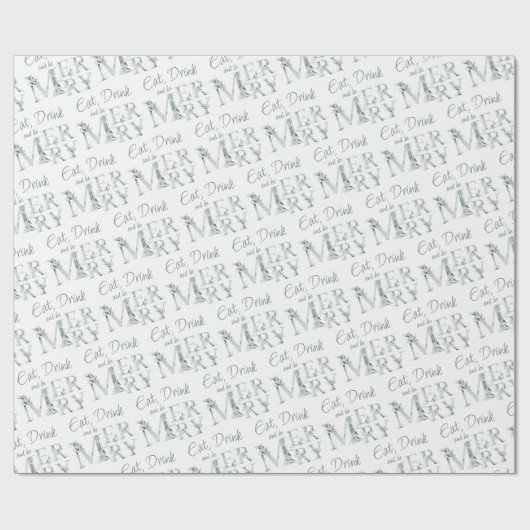 Eat Drink and Be Merry Waterverf Winter Greenery Cadeaupapier (Vlak)