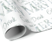 Eat Drink and Be Merry Waterverf Winter Greenery Cadeaupapier (Rol Hoek)
