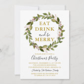 Eat Drink and be Merry Xmas Floral Kerstparty Kaart (Voorkant)