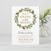 Eat Drink and be Merry Xmas Floral Kerstparty Kaart (Staand voorkant)